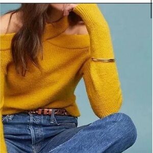 Anthropology/Moth Off-Shoulder Mustard Sweater XS(wool/alpaca)